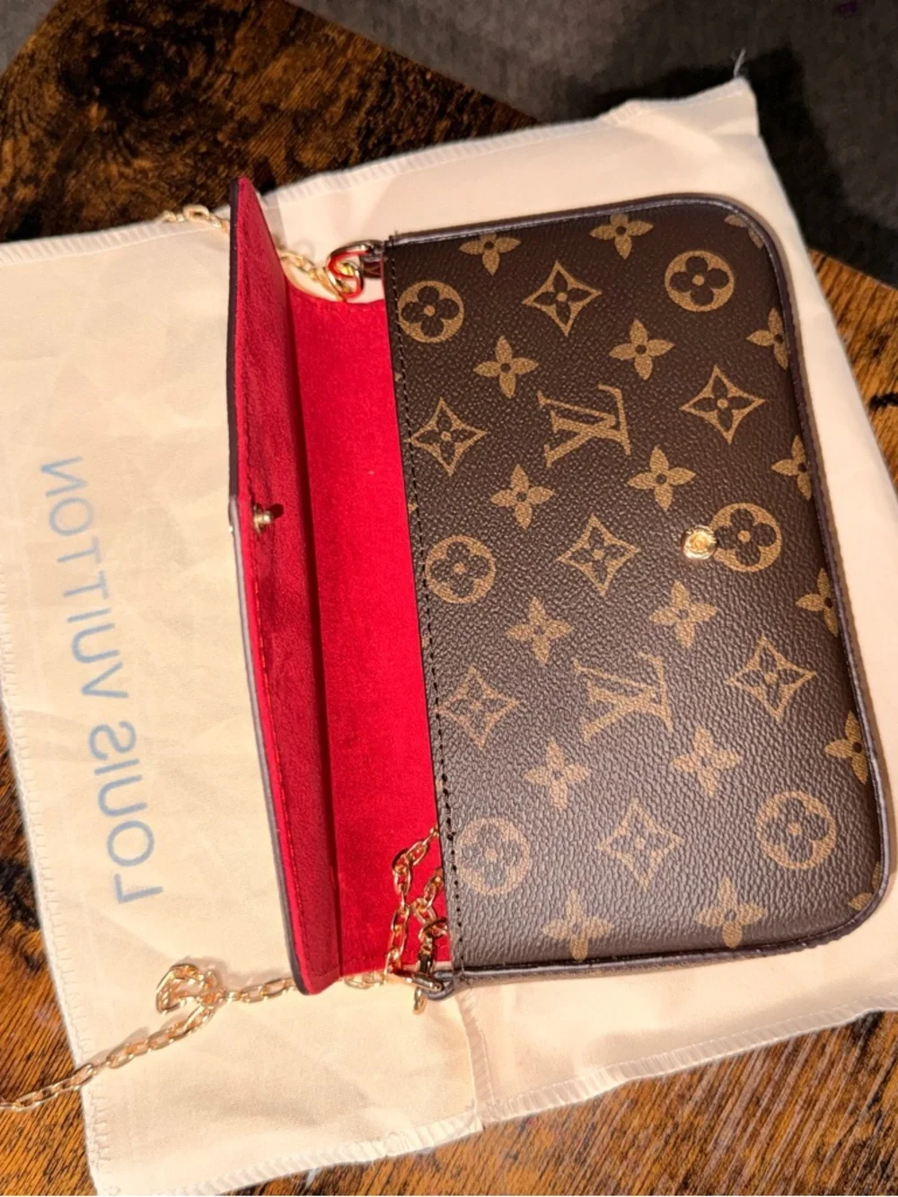 Louis Vuitton Red & Monogram Chain Wallet & Purse Set -2 Wallets -Red Interior - Picture 4 of 8